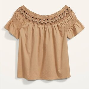 Old Navy Women's Tan Off-Shoulder Smocked Embroidered Top Women’s Size Medium